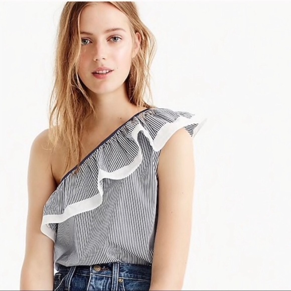 NWT J.Crew Striped One Shoulder Top - Picture 1 of 8
